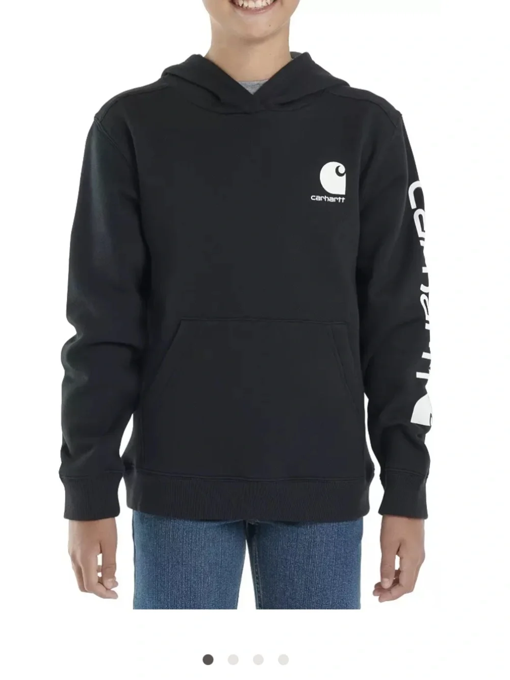 Carhartt Kids Black Pullover Hoodie with White Logo medium